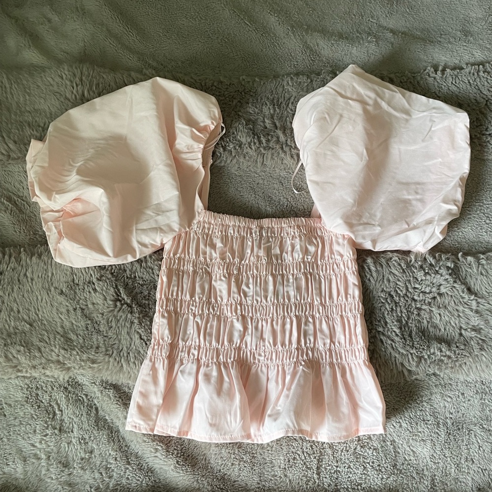 Pink Smocked Puff Sleeve Blouse